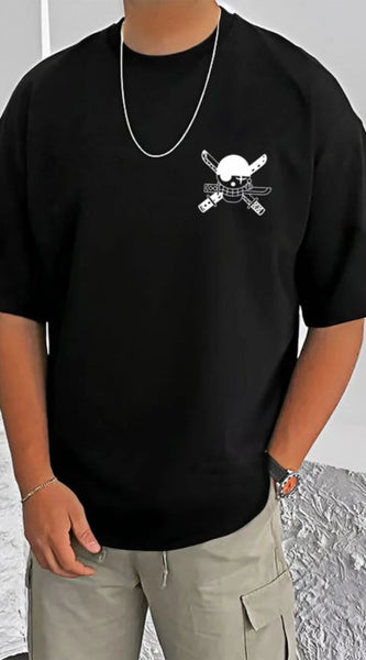 Mayawye Men's Casual Cotton Blend Printed Round Neck Half Sleeve T-Shirt (Black)