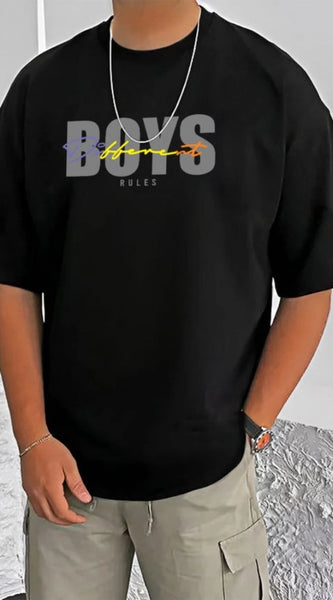 Mayawye Men's Casual Cotton Blend Printed Round Neck Half Sleeve T-Shirt (Black)