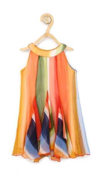 Mayawye Girl's Chiffon Graphic Sleeveless Round Neck Dress (Orange)