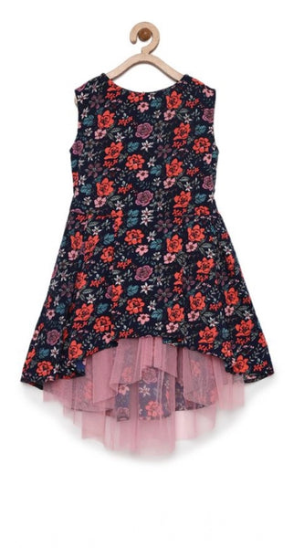 Mayawye Girl's Polyester Crepe Embellished Sleeveless Round Neck Dress (Multicolor)