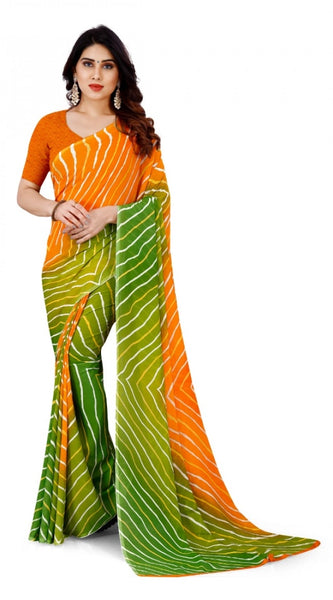 Mayawye Women's Faux Georgette Printed Saree With Unstitched Blouse 5.5Mtr (Yellow)