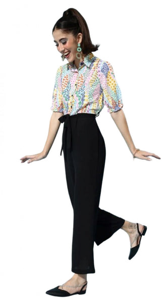 Mayawye Women's Polyester Printed 3/4th Sleeve Jumpsuit (Multicolor)
