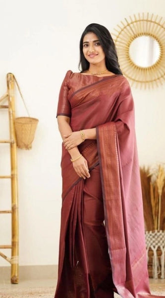 Mayawye Women's Litchi silk Printed Saree With Unstitched Blouse (Maroon)