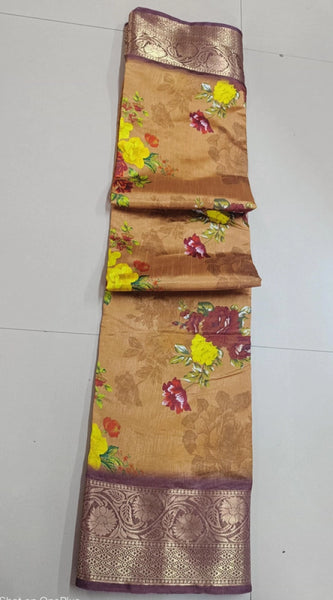 Mayawye Women's Digital Dolla Silk Printed Saree With Unstitched Blouse 5.5Mtr (Mustard)