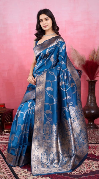 Mayawye Women's Banarasi Silk Printed Saree With Unstitched Blouse 5.5Mtr (Pinch)