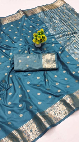 Mayawye Women's Jacquard Silk Jaquard Woven Saree With Unstitched Blouse 5.5Mtr (Light Blue)