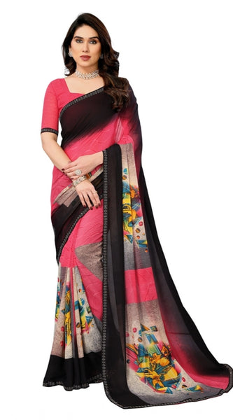 Mayawye Women's Georgette Printed Saree With Unstitched Blouse 5.5Mtr (Multicolor)