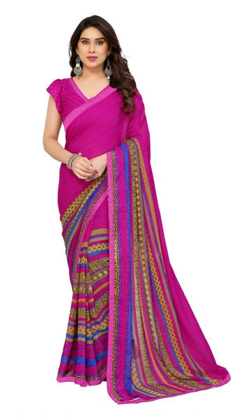Mayawye Women's Georgette Printed Saree With Unstitched Blouse 5.5Mtr (Pink)