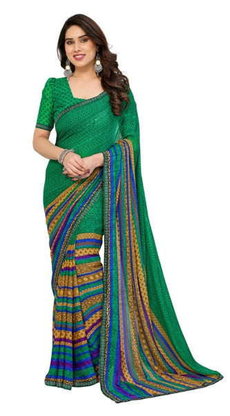 Mayawye Women's Georgette Printed Saree With Unstitched Blouse 5.5Mtr (Green)