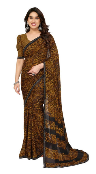 Mayawye Women's Georgette Printed Saree With Unstitched Blouse 5.5Mtr (Multicolor)