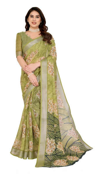Mayawye Women's Georgette Printed Saree With Unstitched Blouse 5.5Mtr (Green)