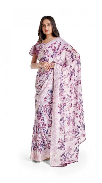 Mayawye Women's Georgette Printed Saree With Unstitched Blouse 5.5Mtr (Pink)