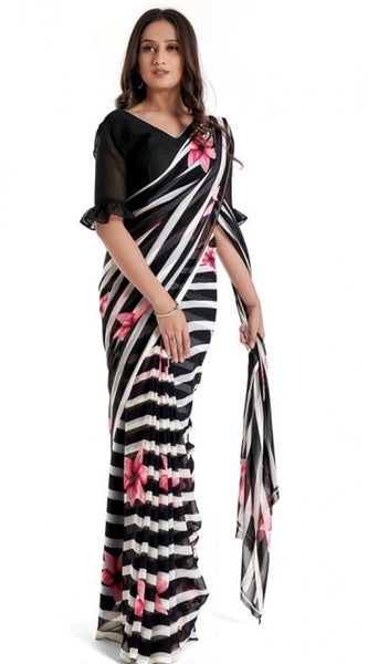Mayawye Women's Georgette Printed Saree With Unstitched Blouse 5.5Mtr (Pink)