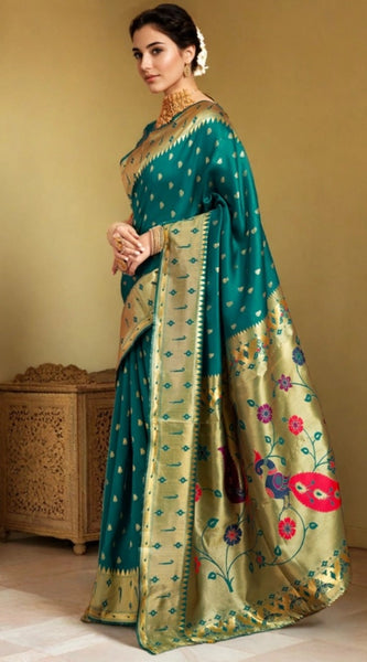 Mayawye Women's Silk Blend Zari Weaving Saree With Unstitched Blouse 5.5Mtr (Rama)