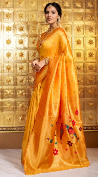 Mayawye Women's Silk Blend Zari Weaving Saree With Unstitched Blouse 5.5Mtr (Mustard)