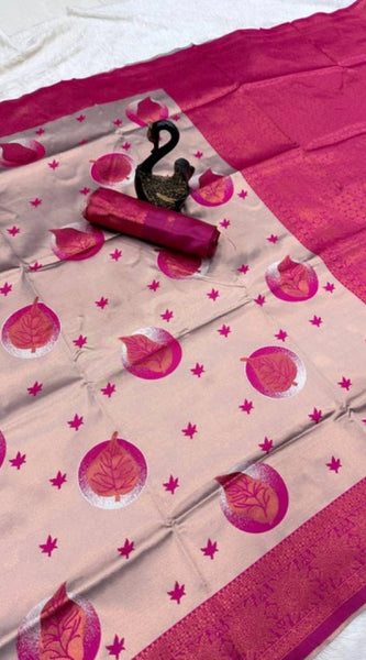 Mayawye Women's Banarasi Silk Jacquard Work Saree With Unstitched Blouse 5.5Mtr (Pink)