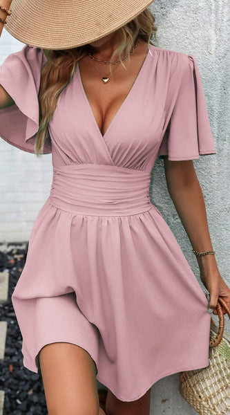 Breezaya Women'S Butterfly Sleeve Cinching Waist Dress