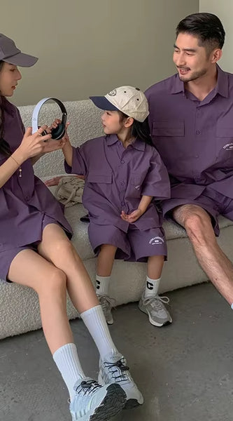 Korean Style and Daughter Son Same Shirts Shorts Outfit Fashion Family Summer Clothes2025Children'S Clothing Sets Father Mother