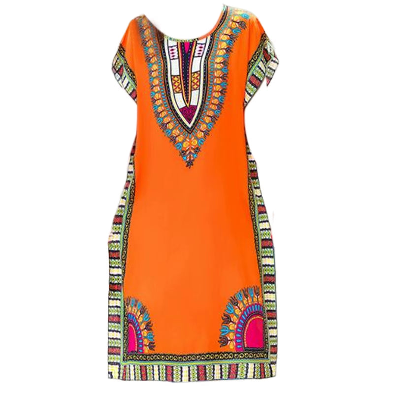 Women Summer Dress Bohemian Printed Street Wear Batwing Sleeve Loose Tunic
