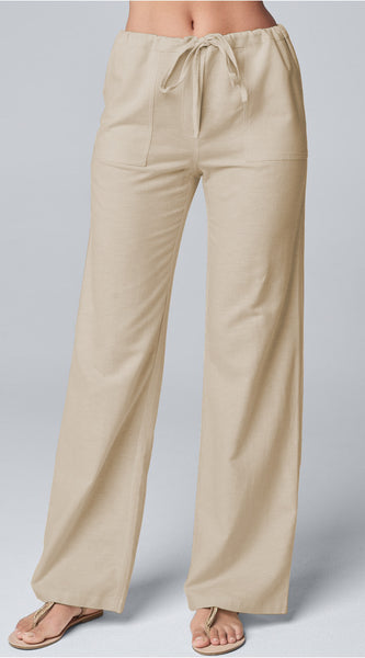 Women'S Fashion Solid Color Loose Lace-Up Cotton and Linen Straight-Leg Pants