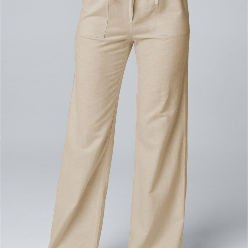 Women'S Fashion Solid Color Loose Lace-Up Cotton and Linen Straight-Leg Pants