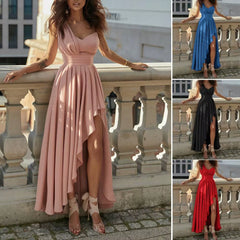 Chest Wrapped Sleeveless Evening Dress Elegant Waist Tight High-Waist Women Dress One Shoulder Irregular Flowy Hem Party Dress