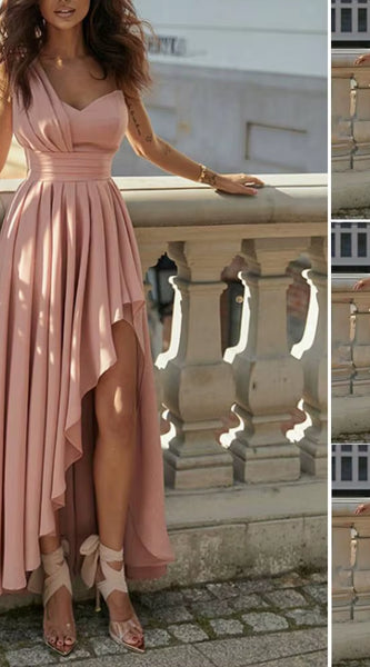 Chest Wrapped Sleeveless Evening Dress Elegant Waist Tight High-Waist Women Dress One Shoulder Irregular Flowy Hem Party Dress