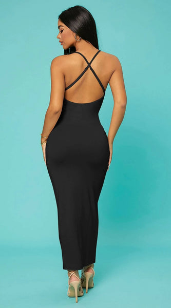 SXY Solid Criss-Cross Backless Bodycon Dress Concert Long Summer Dress Prom Dress Sexy Dress Valentine Day Dress