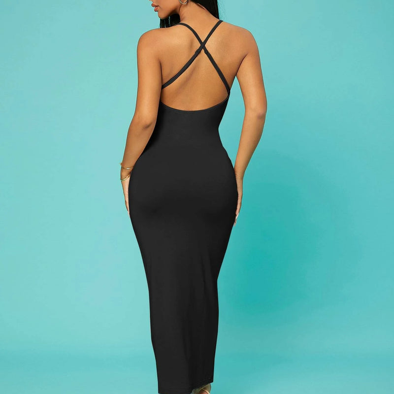 SXY Solid Criss-Cross Backless Bodycon Dress Concert Long Summer Dress Prom Dress Sexy Dress Valentine Day Dress