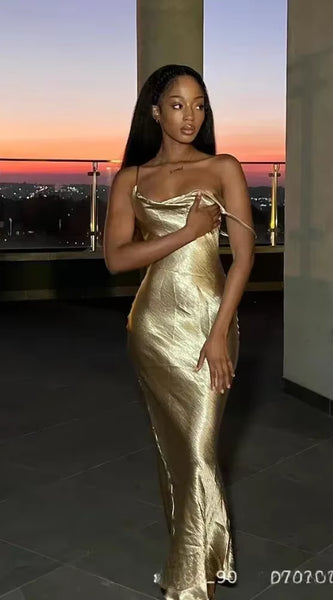 Elegant Satin Backless Maxi Dress for Women Gown Summer Spaghetti Strap Sleeveless Party Long Dress Vestido Robe Femmes