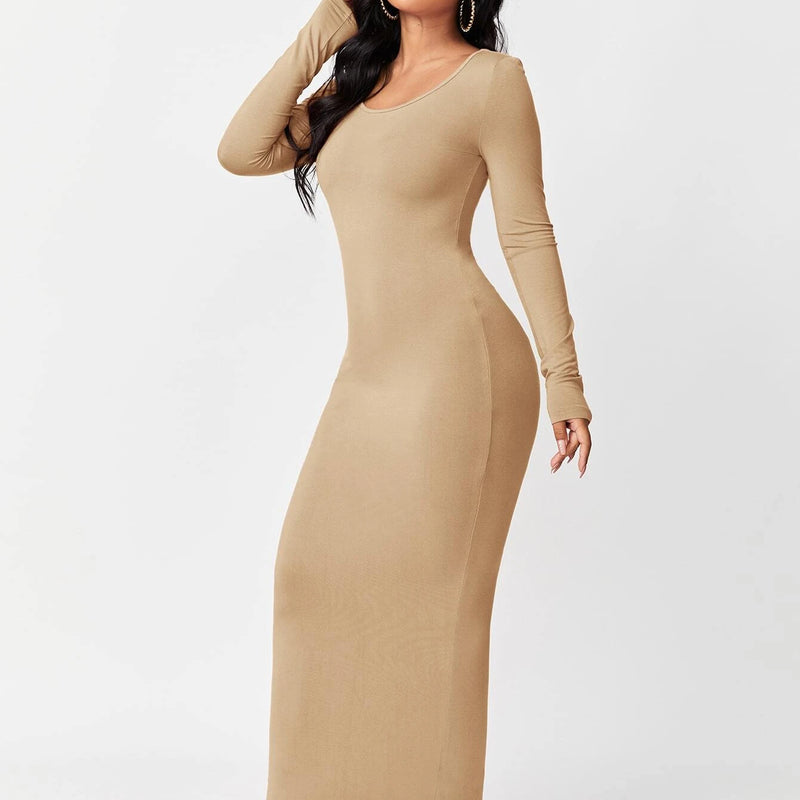 SXY Solid Maxi Bodycon Dress