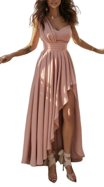 Chest Wrapped Sleeveless Evening Dress Elegant Waist Tight High-Waist Women Dress One Shoulder Irregular Flowy Hem Party Dress