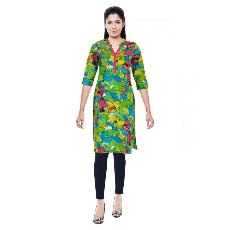 Mayawye Women's Cotton Kurtis (Green, L)