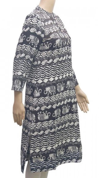 Mayawye Women's Rayon Kurtis (Black, White, M)