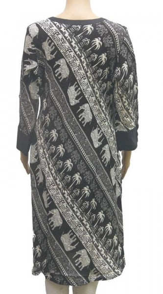 Mayawye Women's Rayon Kurtis (Black, White, XL)
