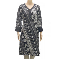 Mayawye Women's Rayon Kurtis (Black, White, XL)