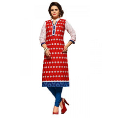 Mayawye Women's Cotton Kurtis (Red, Multi, L)