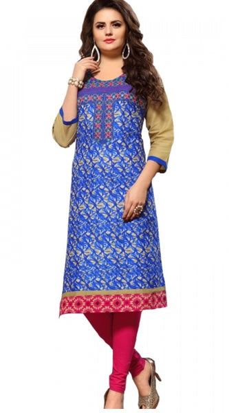 Mayawye Women's Cotton Kurtis (Blue, Multi, XL)