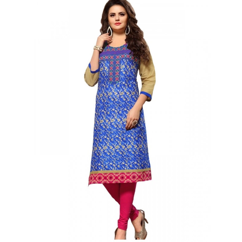 Mayawye Women's Cotton Kurtis (Blue, Multi, XL)