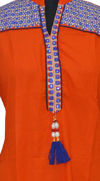 Mayawye Women's Rayon Kurtis (Orange, XXL)