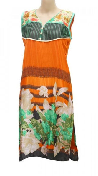 Mayawye Women's Synthetic Kurtis (Orange, Multi, L)