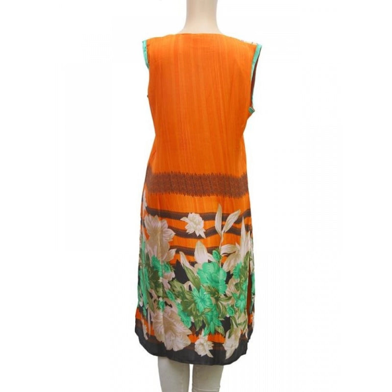 Mayawye Women's Synthetic Kurtis (Orange, Multi, L)