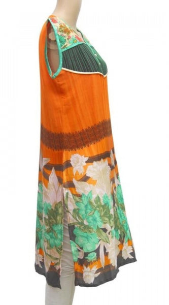 Mayawye Women's Synthetic Kurtis (Orange, Multi, L)