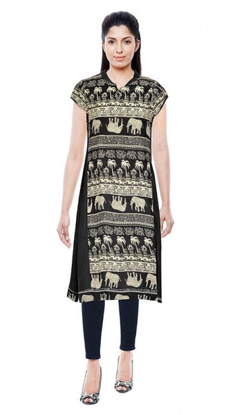 Mayawye Women's Rayon Kurtis (Blck, L)