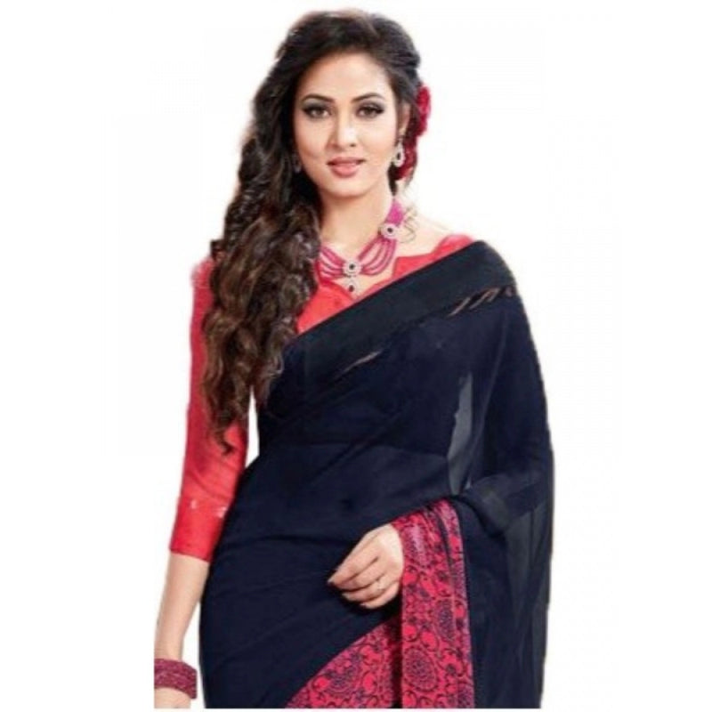 Mayawye Womens Georgette Digital Printed Saree (Navy Blue, 6.25 Mtr)