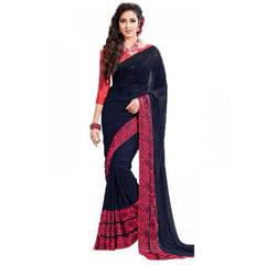 Mayawye Womens Georgette Digital Printed Saree (Navy Blue, 6.25 Mtr)