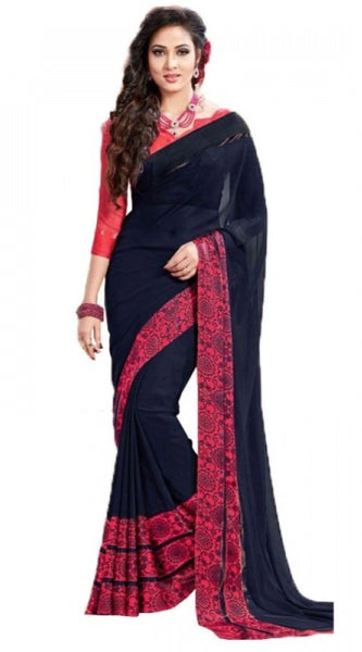 Mayawye Womens Georgette Digital Printed Saree (Navy Blue, 6.25 Mtr)