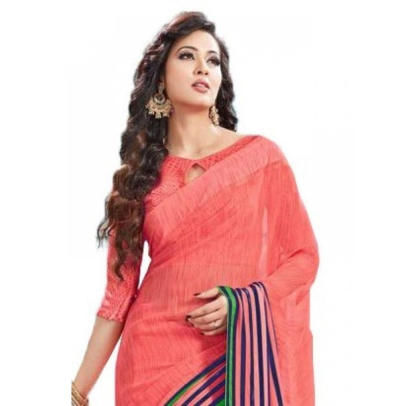 Mayawye Womens Geogrette Saree with Blouse Digital Printed Saree (Peach, 6.25 Mtr)