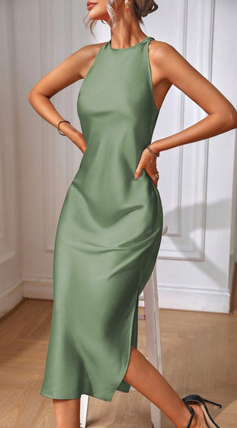 EMERY ROSE Solid Split Thigh Dress Maxi Women Outfit Sage Green Dress Elegantsilk Dress Formal