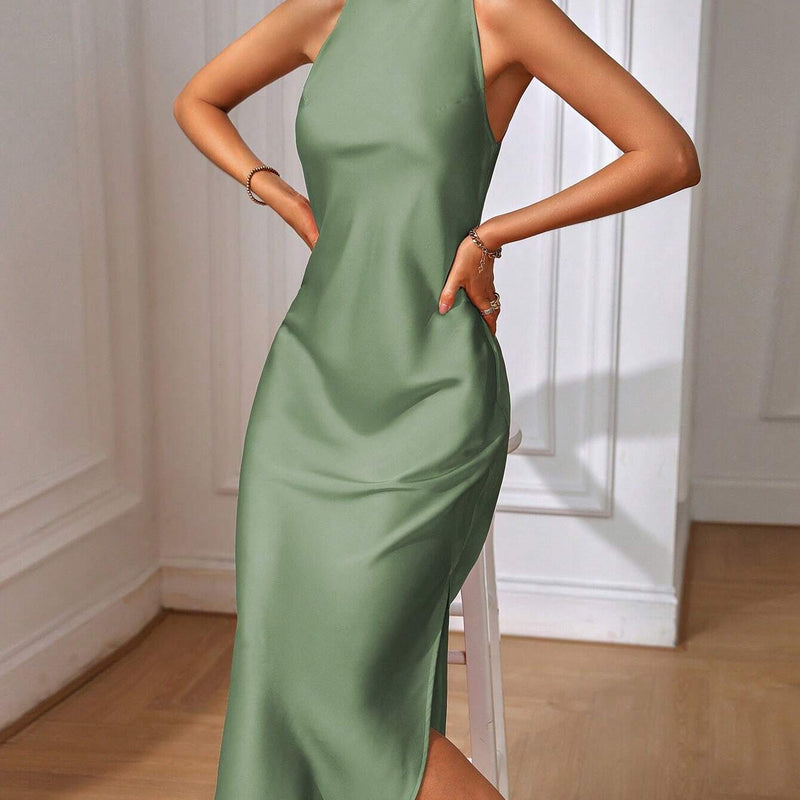 EMERY ROSE Solid Split Thigh Dress Maxi Women Outfit Sage Green Dress Elegantsilk Dress Formal